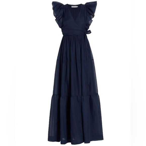💙 Jonathan Simkhai Midnight Tiered Maxi Dress – NWT – Dramatic Flutter Sleeves 💙 - Picture 1 of 6